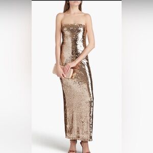 Alice and Olivia M Rose Gold Strapless Sequin Evening Gown